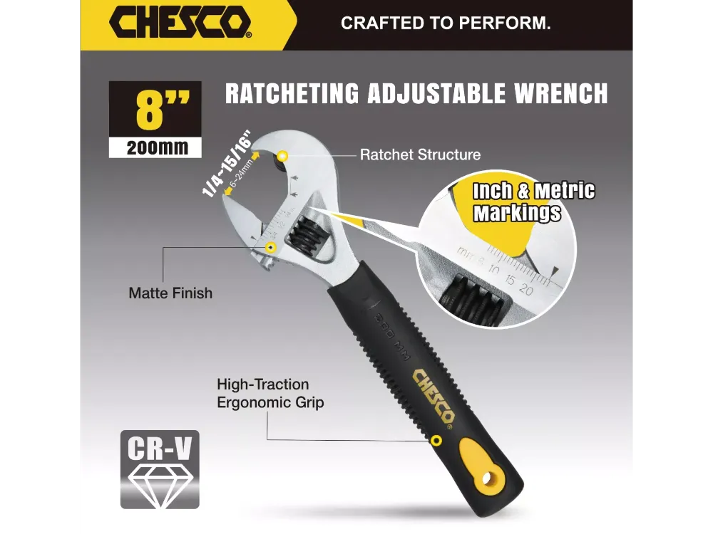 8" Ratcheting Adjustable Wrench