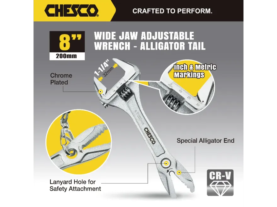 8" Wide Jaw Adjustable Wrench
