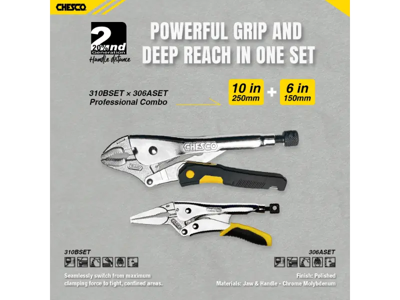 2-Piece Locking Pliers Set, 10" Curved Jaw & 6" Long Nose