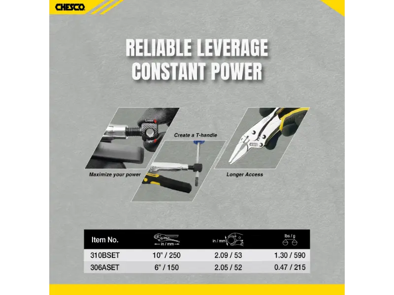 2-Piece Locking Pliers Set, 10" Curved Jaw & 6" Long Nose